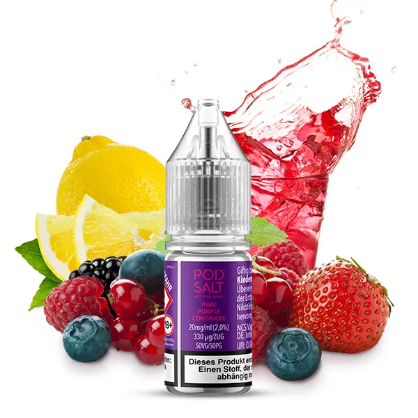 PodSalt Xtra Pink Purple Lemonade Nikotinsalz-Liquid – Flasche mit Beeren, Erdbeeren und Zitronengetränk