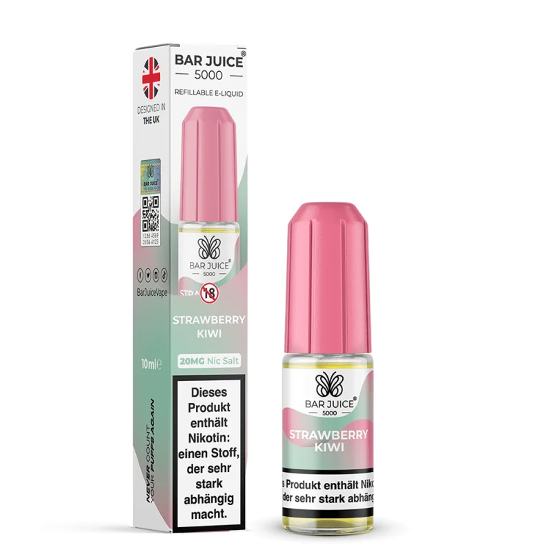 Bar Juice 5000 Strawberry Kiwi 10ml Nikotinsalz-Liquid – rosa Flasche mit Verpackungskarton