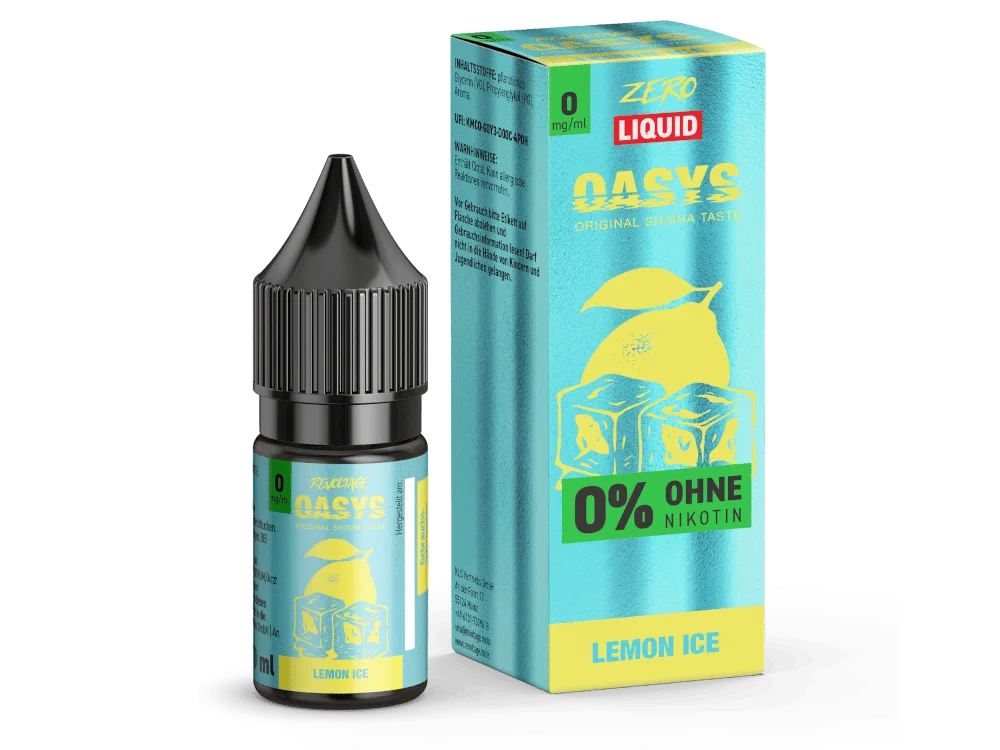 Revoltage Oasys Lemon Ice 10ml Nikotinsalz-Liquid – gelb-grüne Flasche mit passender Verpackungsschachtel